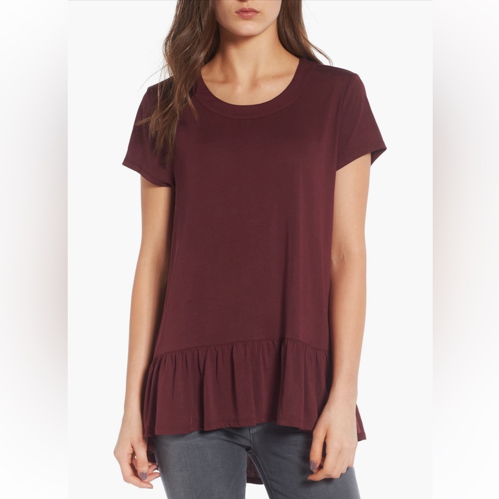 Ruffle hem blouse | burgundy/ maroon